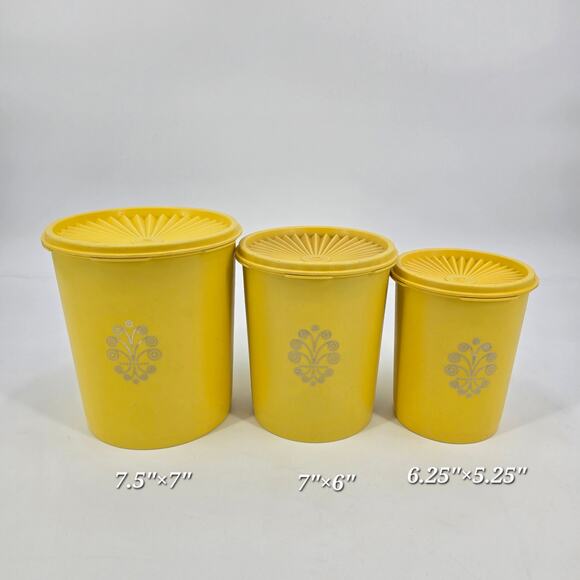 Vintage Tupperware Servalier Canister Set – Harvest Yellow Sunburst Lids - Picture 1 of 5